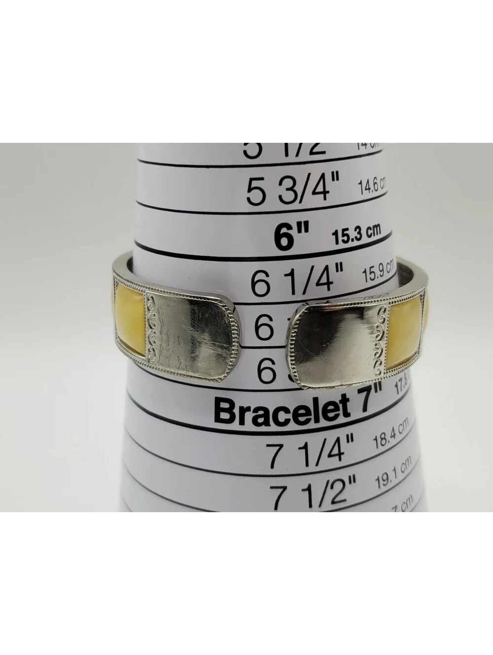 Studio Cuff Band Watch Women White Dial Yellow Stone New Battery